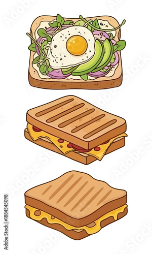 Toasted bread silhouette, sandwich vector art, sandwich silhouette, bread set vector