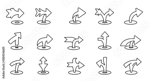 Set of various outline arrow icons depicting different directions and navigation concepts.