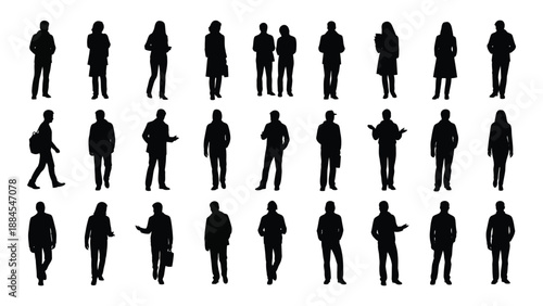 Silhouettes of diverse people isolated on white background, Vector
