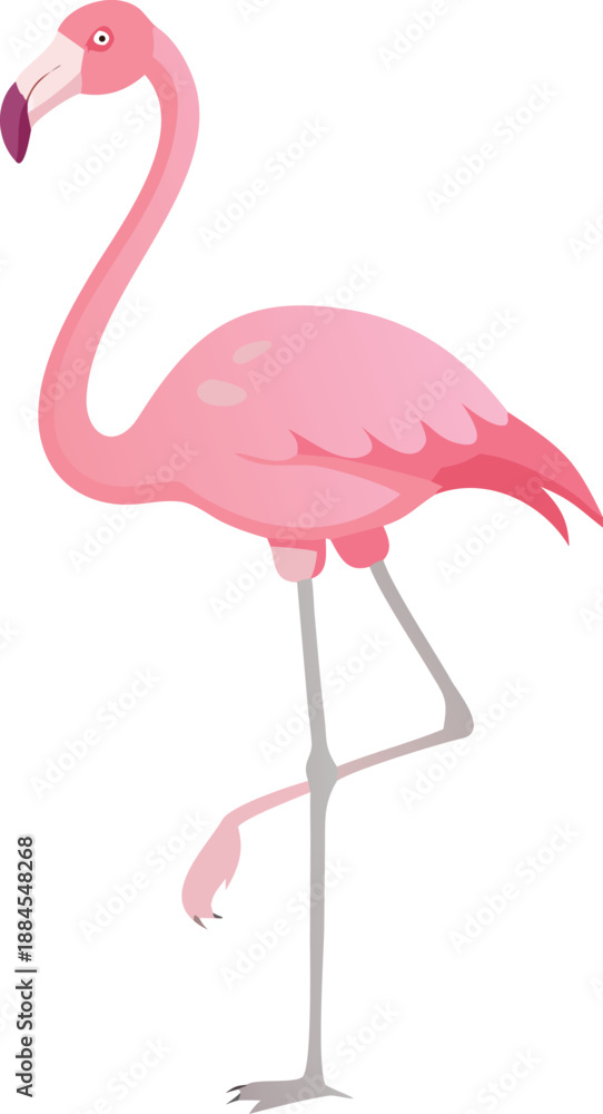 Fototapeta premium A vibrant pink flamingo stands gracefully with its long neck and legs
