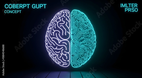 A visually striking conceptual image depicts a human brain divided into two distinct halves, one showcasing its organic, anatomical structure and the other revealing an intricate, glowing blue circuit