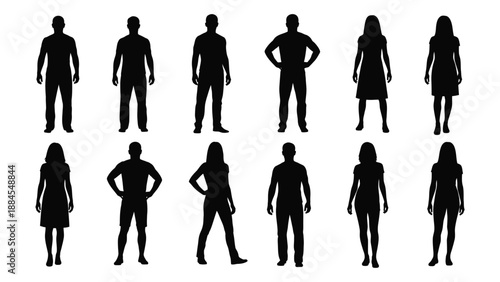 Silhouettes of various people isolated on white background, Vector