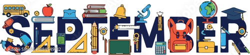 September Typography School Supplies & Educational Elements, Welcome Back to School Season