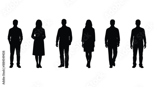 Silhouettes of diverse people isolated on white background, Vector