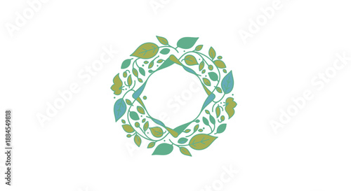 Floral wreath design with leaves and flowers on a white background