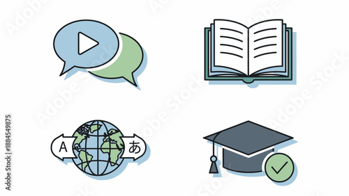 Educational and communication icons video book globe and graduation cap