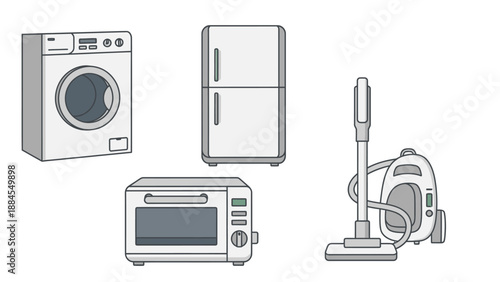 Household appliances illustration washing machine refrigerator and vacuum cleaner