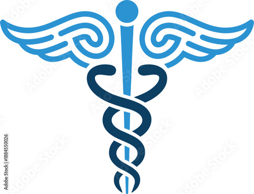 Caduceus Medical Symbol with Wings and Snakes Blue and Dark Blue Keywords: caduceus, medical, symbol, health, healthcare