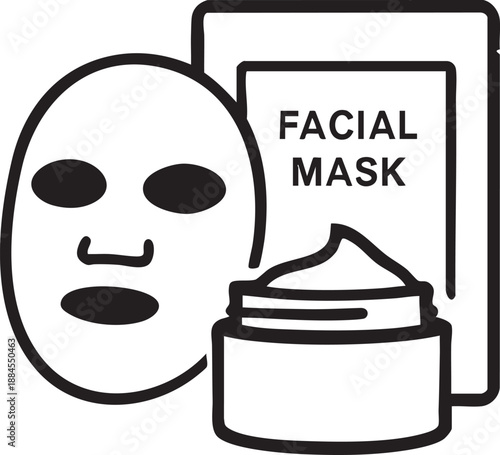 Premium Skincare Facial Sheet Mask Black Vector Illustration on White Background, Minimalist Beauty Cosmetic Icon, Clean Flat Design Spa Treatment Mask for Branding, Packaging, Logo, Web and Print Use
