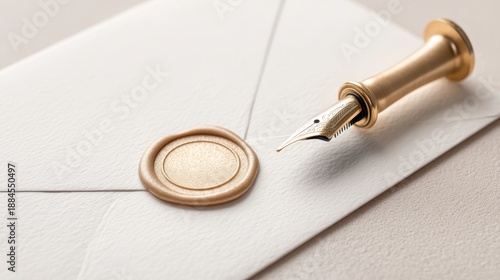 Wallpaper Mural Gold pen sits on top of a piece of paper with a stamp on it. Valentine's day. Torontodigital.ca