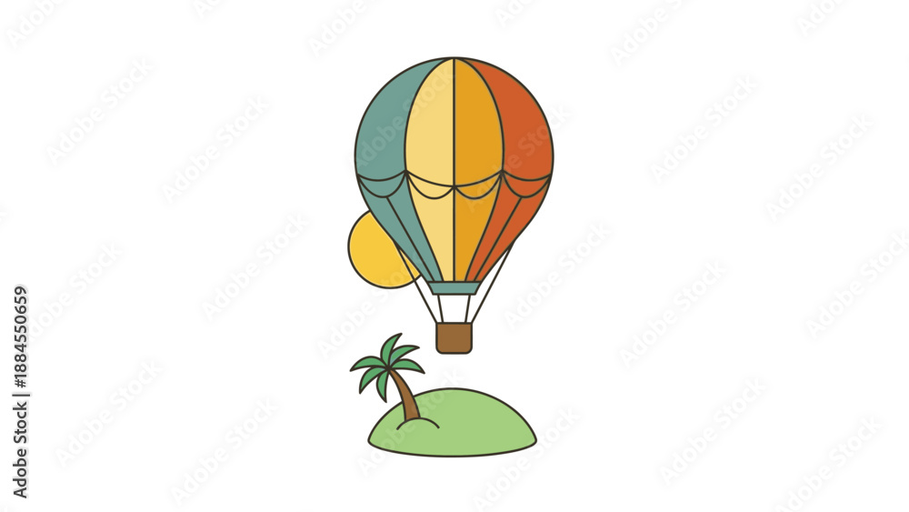 Obraz premium Colorful hot air balloon and island illustration on a white background