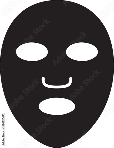 Premium Skincare Facial Sheet Mask Black Vector Illustration on White Background, Minimalist Beauty Cosmetic Icon, Clean Flat Design Spa Treatment Mask for Branding, Packaging, Logo, Web and Print Use