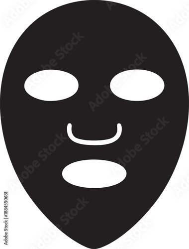 Premium Skincare Facial Sheet Mask Black Vector Illustration on White Background, Minimalist Beauty Cosmetic Icon, Clean Flat Design Spa Treatment Mask for Branding, Packaging, Logo, Web and Print Use