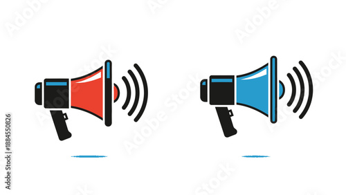 Megaphones illustration red and blue loudspeakers for communication concepts