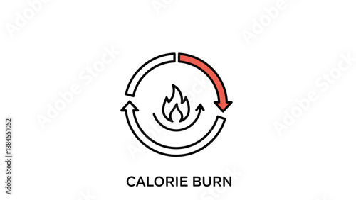 Calorie burn icon flame within circular arrows exercise and health concept