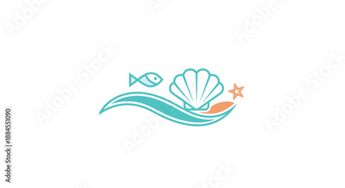 Ocean themed vector illustration featuring seashells fish and a starfish