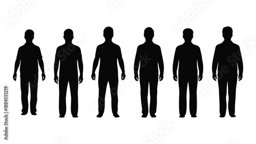 Silhouettes of six individuals isolated on white background, Vector