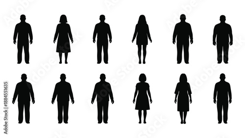 Silhouettes of diverse individuals isolated on white background, Vector