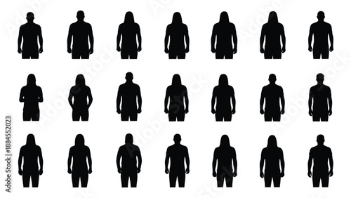 Silhouettes of various figures isolated on white background, Vector