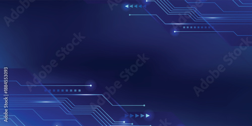 Futuristic Blue Digital Circuit Background With Neon Lines, Tech Glow, And Modern Innovation