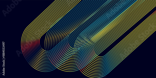 Multicolor Futuristic Curve Line Pattern Wallpaper. Vibrant Neon Wave Gradient Background Design.