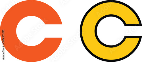 Two letter C logos one orange and one yellow with black outline Keywords: C, letter, alphabet, symbol, icon, graphic, design
