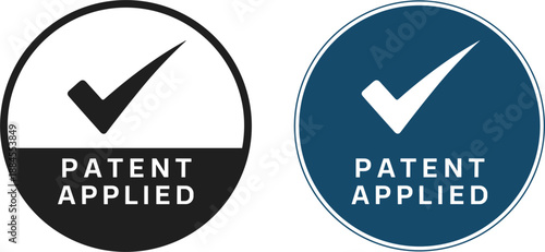 Two Patent Applied Icons with Check Mark Symbols and Text on White Background Keywords: patent, applied, patent applied