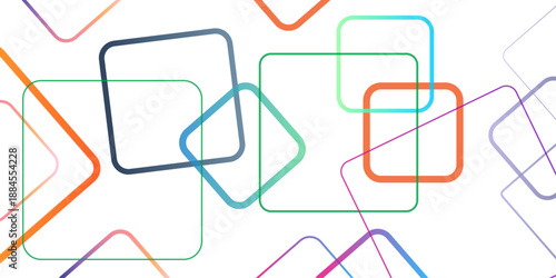 Abstract colorful rounded square outlines on white background, vibrant geometric lines in modern minimalist vector art