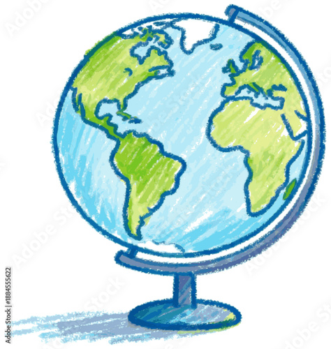 Crayon drawing of globe isolated