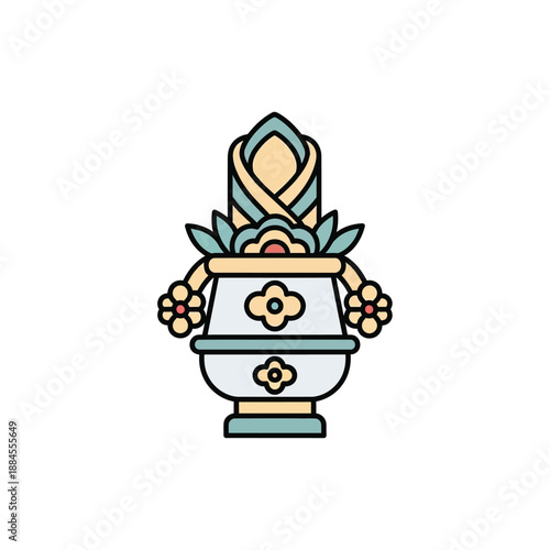 Simple illustration of a brown mortar and pestle, a tool used for grinding and crushing ingredients