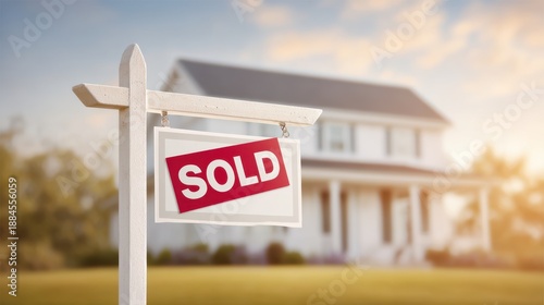 Wallpaper Mural House with a red and white sign that says "Sold" on it. House marketing. Torontodigital.ca