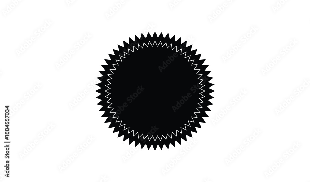 Fototapeta premium Black oval shape with sharp, pointed serrations around the edge, isolated vector graphic