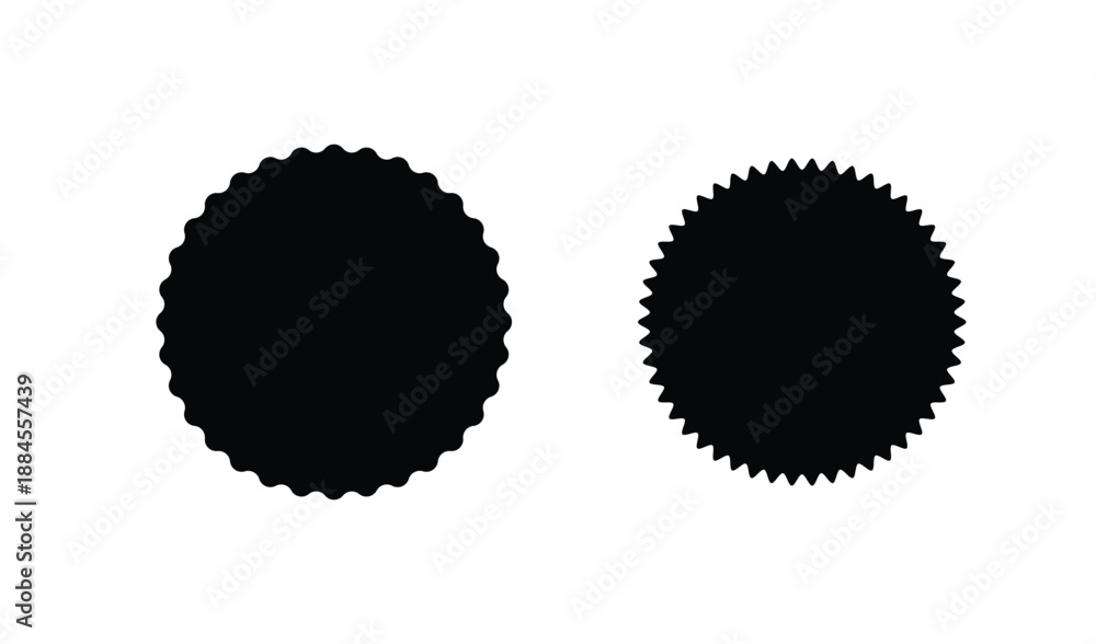 Fototapeta premium Two black shapes with multiple wavy and jagged edges, suitable for decorative borders or seals