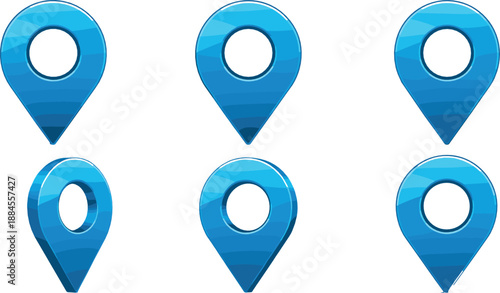 Blue map location pin marker icon set with modern gradient style for navigation apps, GPS interfaces, web design, and flat vector illustrations