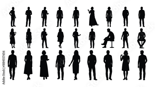 Silhouettes of various people isolated on white background, Vector