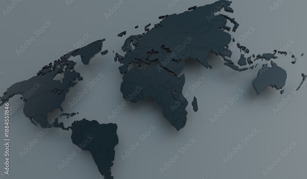 Naklejka premium World map, continent map, simple, 3D illustration