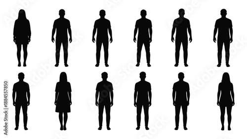 Silhouettes of various figures isolated on white background, Vector