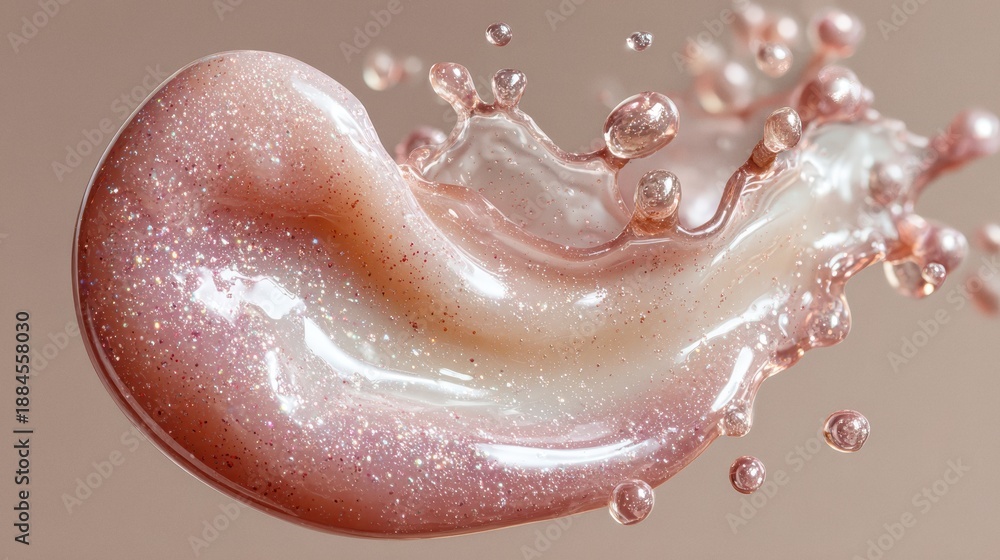 Fototapeta premium Swirl of shiny cosmetic cream on a neutral background during beauty product application
