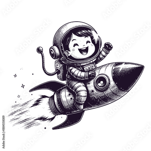 cute astronaut riding a rocket