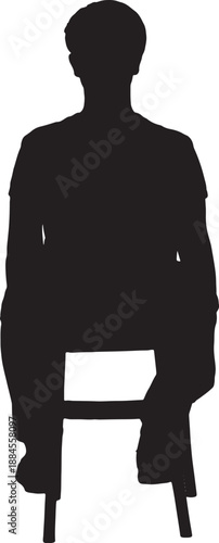 vector,back view of teenage boy sitting on a chair with white background,