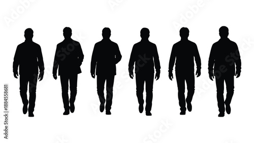 Silhouettes of individuals walking isolated on white background, Vector