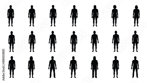 Silhouettes of human figures isolated on white background, Vector
