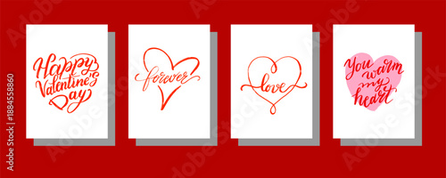 Valentine's Day Lettering Set Card Collection. Hand draw design poster, label, ad, copy space, cover, banner design set. Calligraphy typography art background. Vector illustration. 