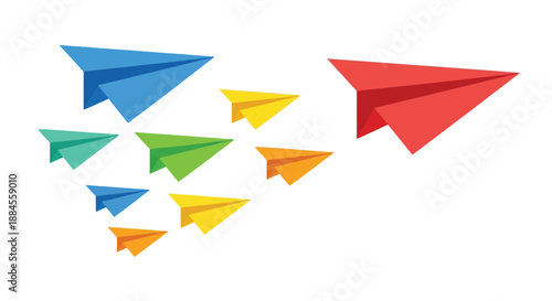 Colorful paper airplanes in flight showcasing a variety of vibrant designs
