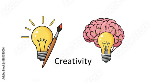 Bright ideas and artistic expression a brain lightbulb and paintbrush