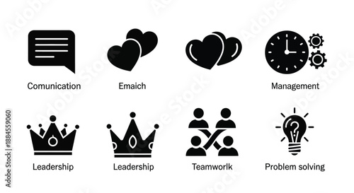 Illustrative icons representing communication teamwork leadership and problem solving concepts