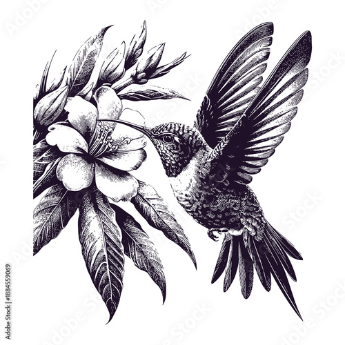 Hummingbird sucking nectar