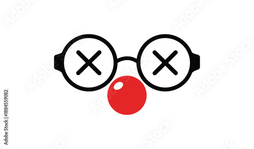 Clown Face Icon with Crossed-Out Eyes and Red Nose