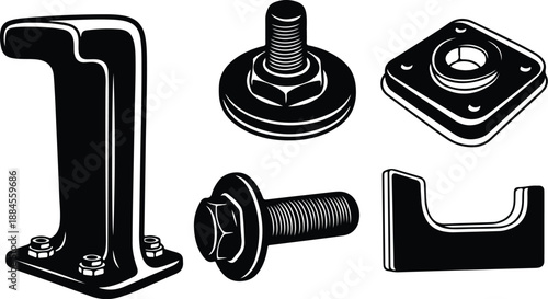 Industrial metal hardware components and tools set illustration