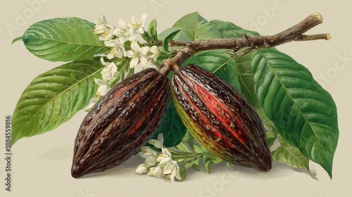 Wallpaper Mural Cacao pods with leaves placed on a neutral background showcasing the texture and color of the fruits Torontodigital.ca